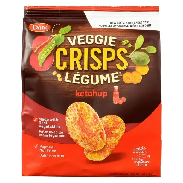 6 Bags of Dare, Veggie Crisps Ketchup Flavored Cracker Chips, 100g Each