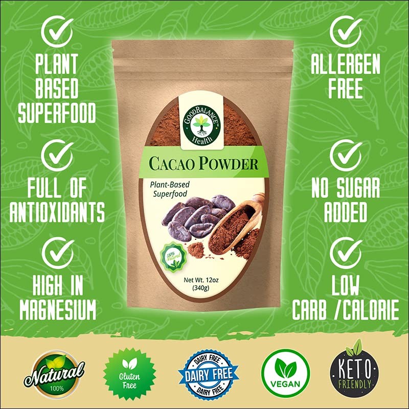 Good Balance Health Organic Cacao Powder | Raw Unsweetened Cacao Powder for