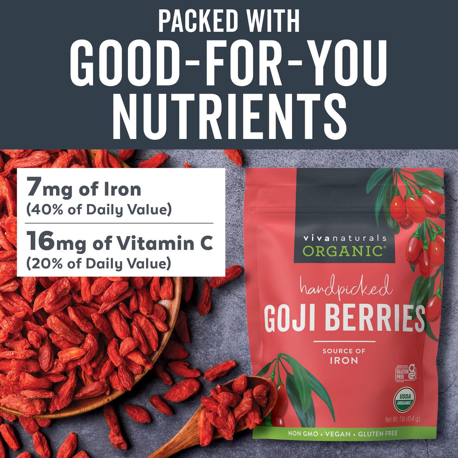 Viva Naturals Organic Dried Goji Berries, 1 lb (454 g) – 1 Pound, No Color