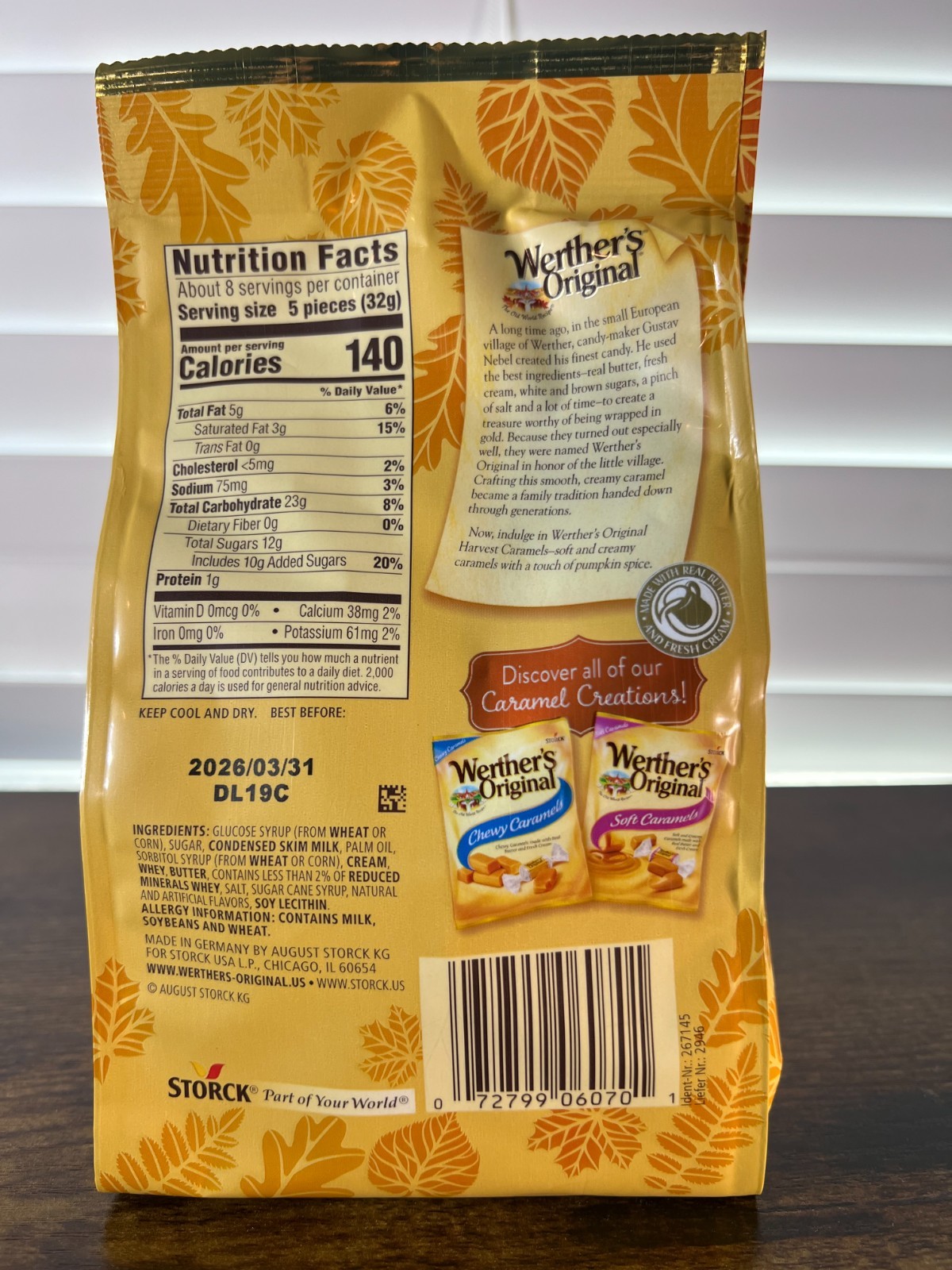 1 x 8.57 oz Werther’s Originals, Harvest Caramels Pumpkin Spice Soft Candy K
