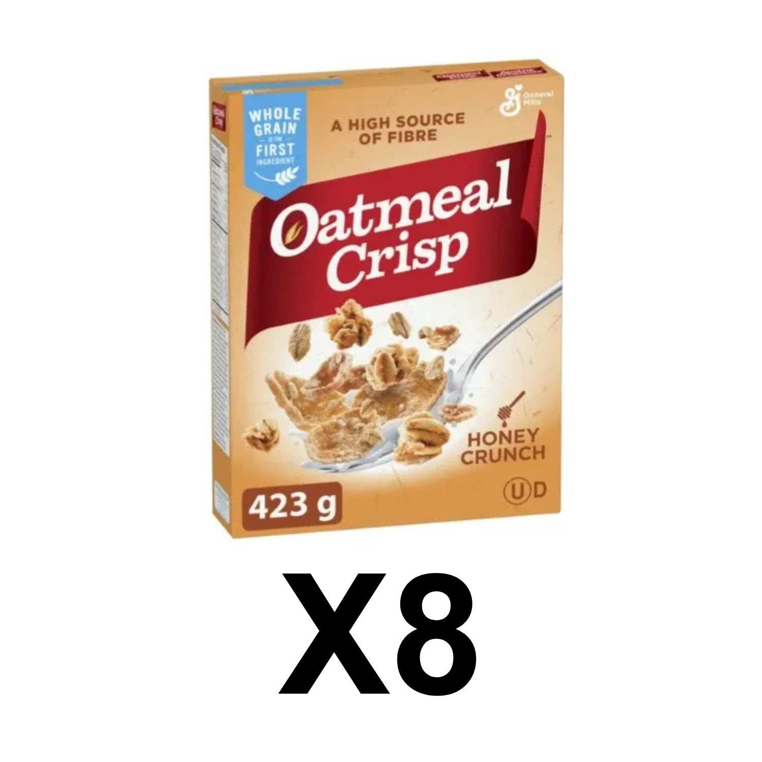 Oatmeal Crisp Honey Crunch Breakfast Cereal 423g Whole Grain Fibre Pack 8 Packs