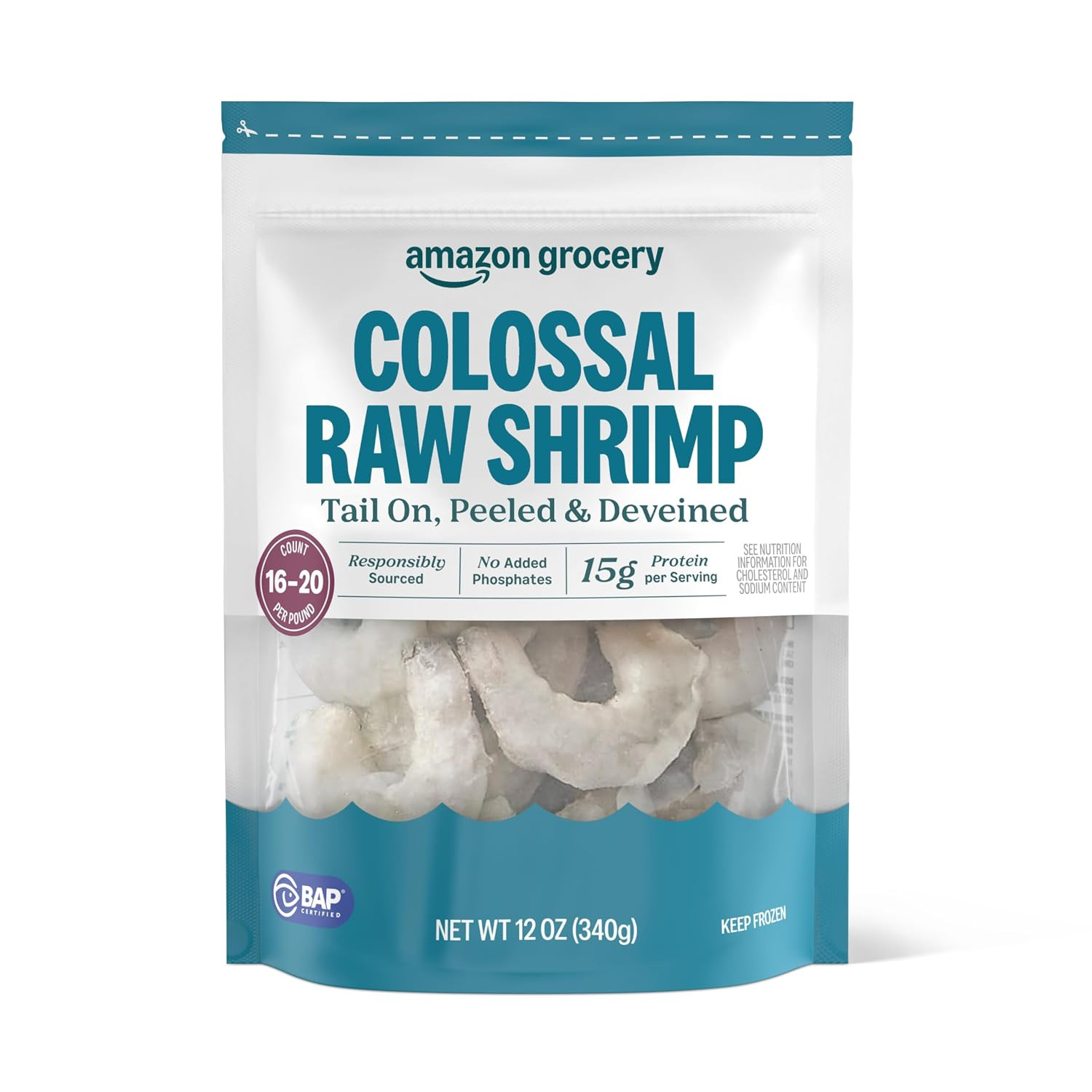 , Colossal Raw Shrimp, Tail On, Peeled & Deveined, 12 Oz, Frozen