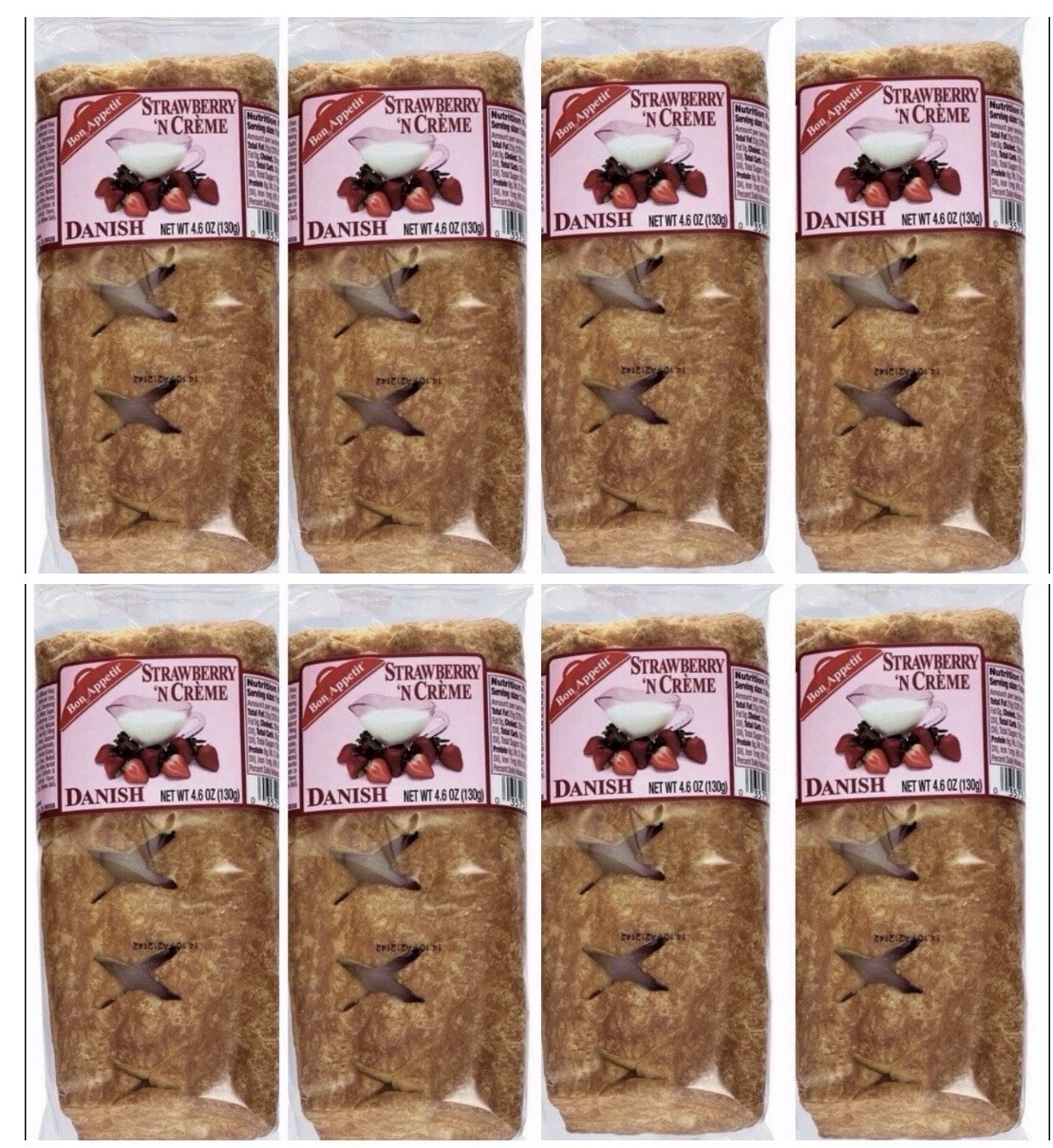 8 Count Bon Appetit Strawberry ‘N Creme Danish 4.6oz Flaky Pastry,Sweet & Creamy