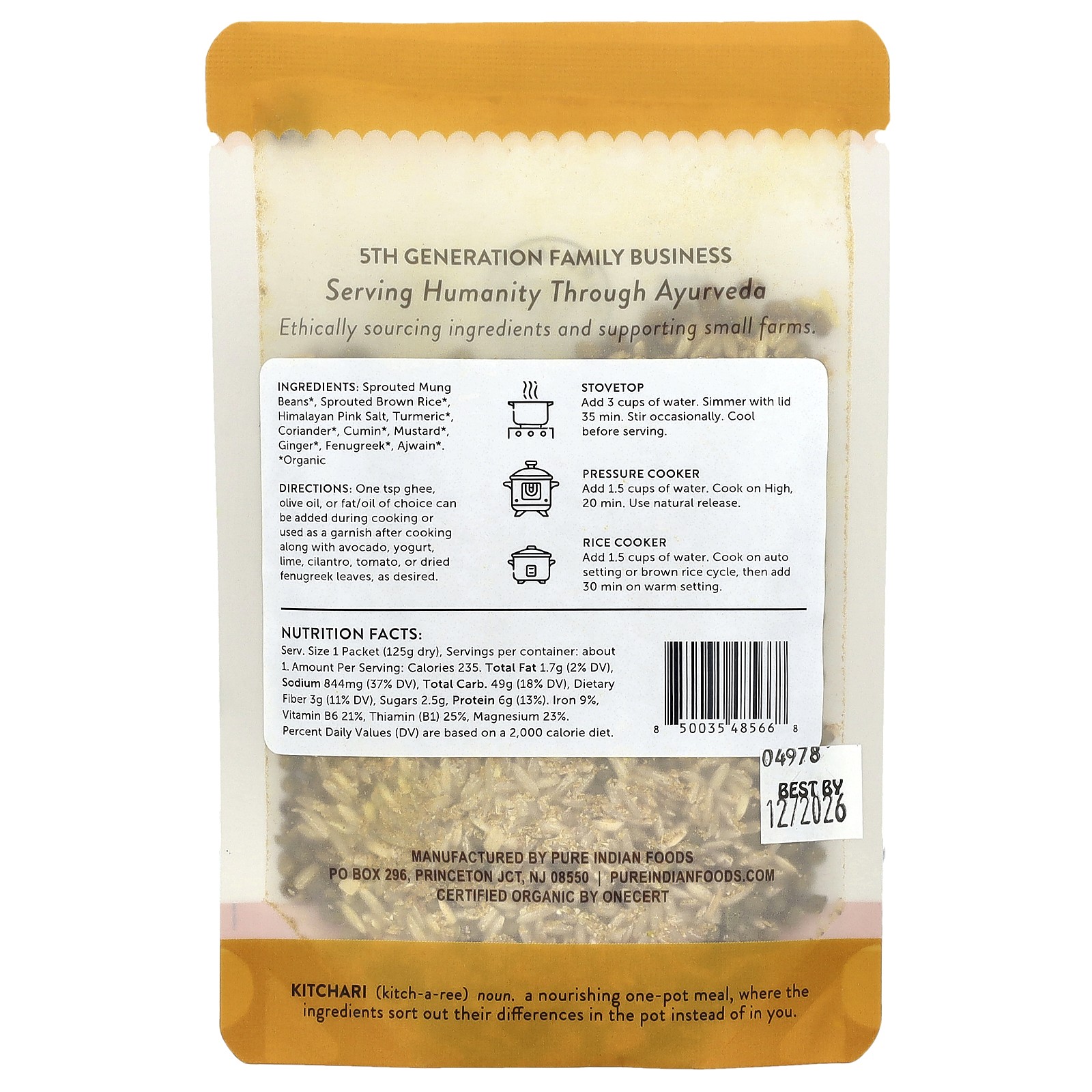 OnePot, Organic Kitchari, Sprouted Brown Rice, Sprouted Whole Mung Beans, &