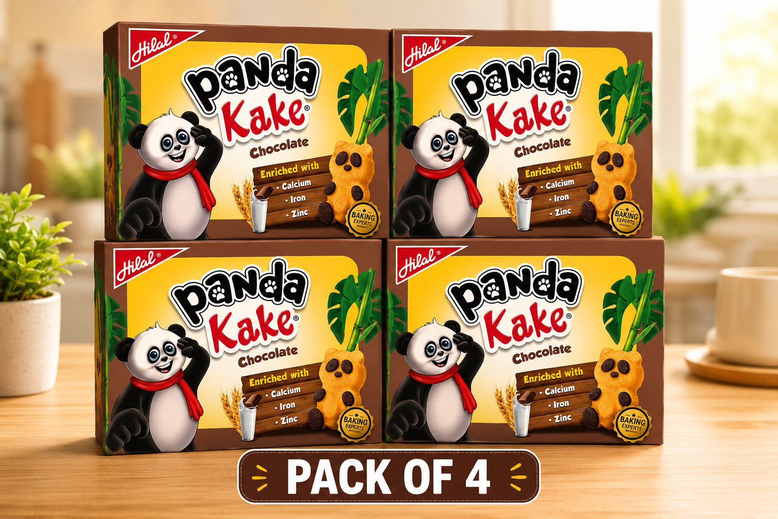 Pack of 4 Hilal Panda Kake Chocolate Sponge Cakes 8 Pc Box Soft Snacks