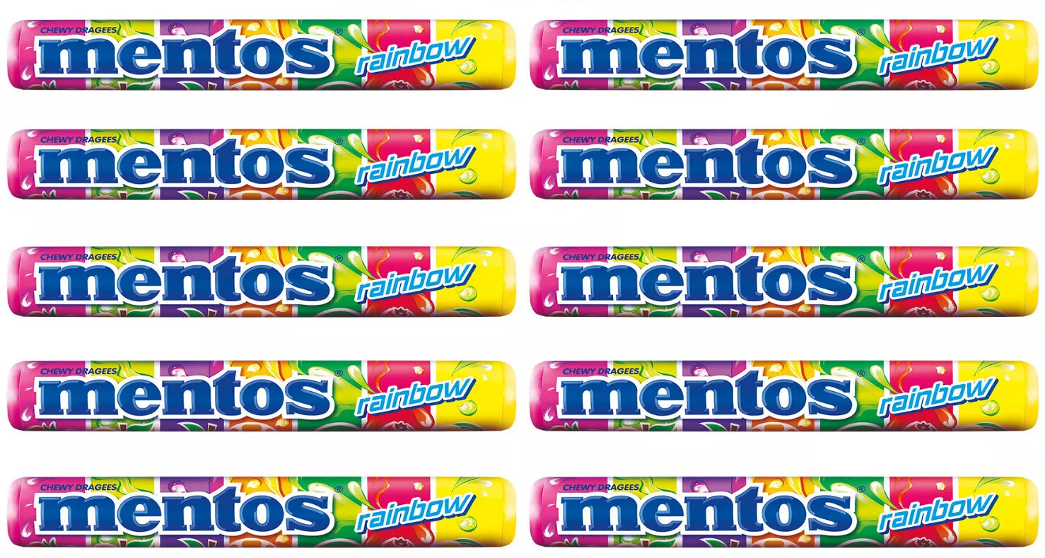 10 MENTOS RAINBOW Rolls Fruit Flavor Mix Chewy Candy 37g 1.3oz