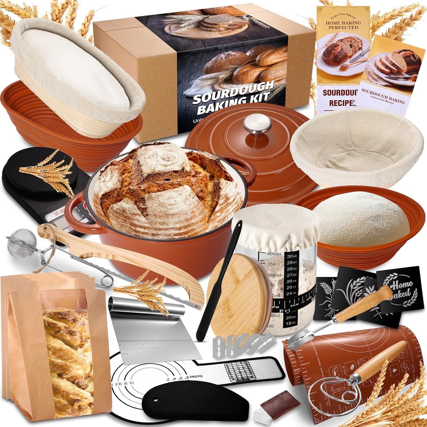 Sourdough Starter Kit Enamel Pot Bread Proofing Baskets Supplies Complete Set