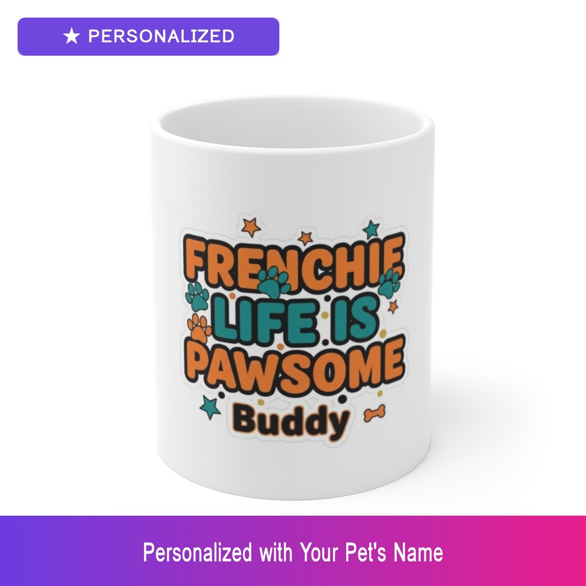Custom French Bulldog Frenchie Paw Print Coffee Mug Personalized Easter Gift