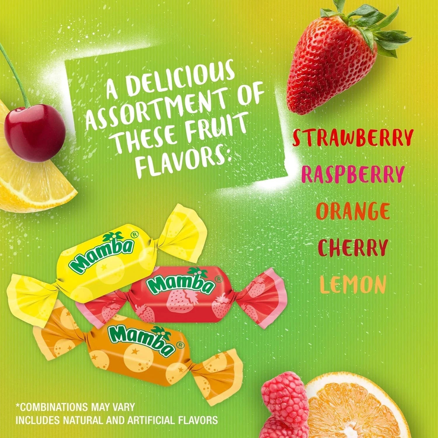 Mamba Fruit Chews Assorted, 5 Fruit Flavors Mix, Bulk Chewy Candy (2 Pounds)