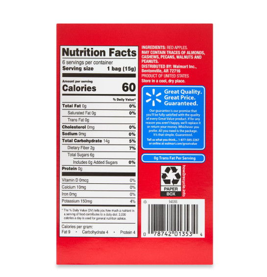 Great Value Baked Apple Chips 0.53 oz 6 Count