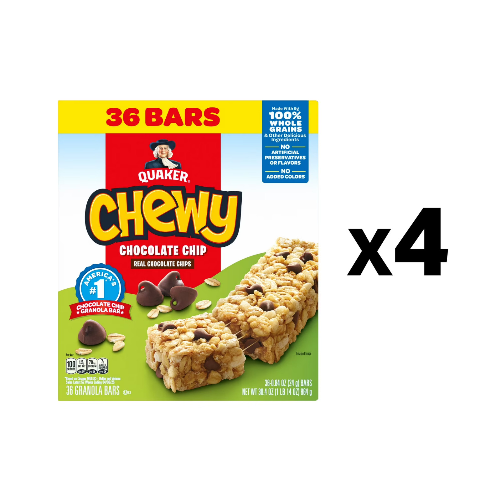 Quaker Chewy Granola Bars, Chocolate Chip Flavor, 0.84 oz, 36 Count FRESH