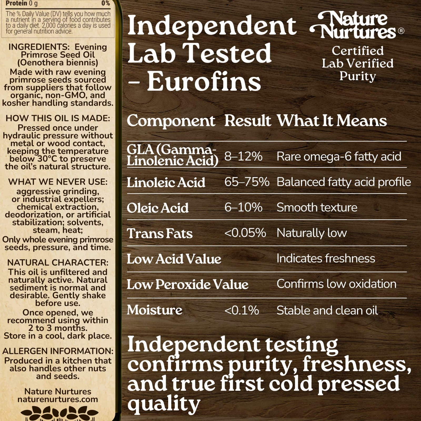 Evening Primrose Oil Raw Unrefined First Cold-Pressed Below 30C Made in USA