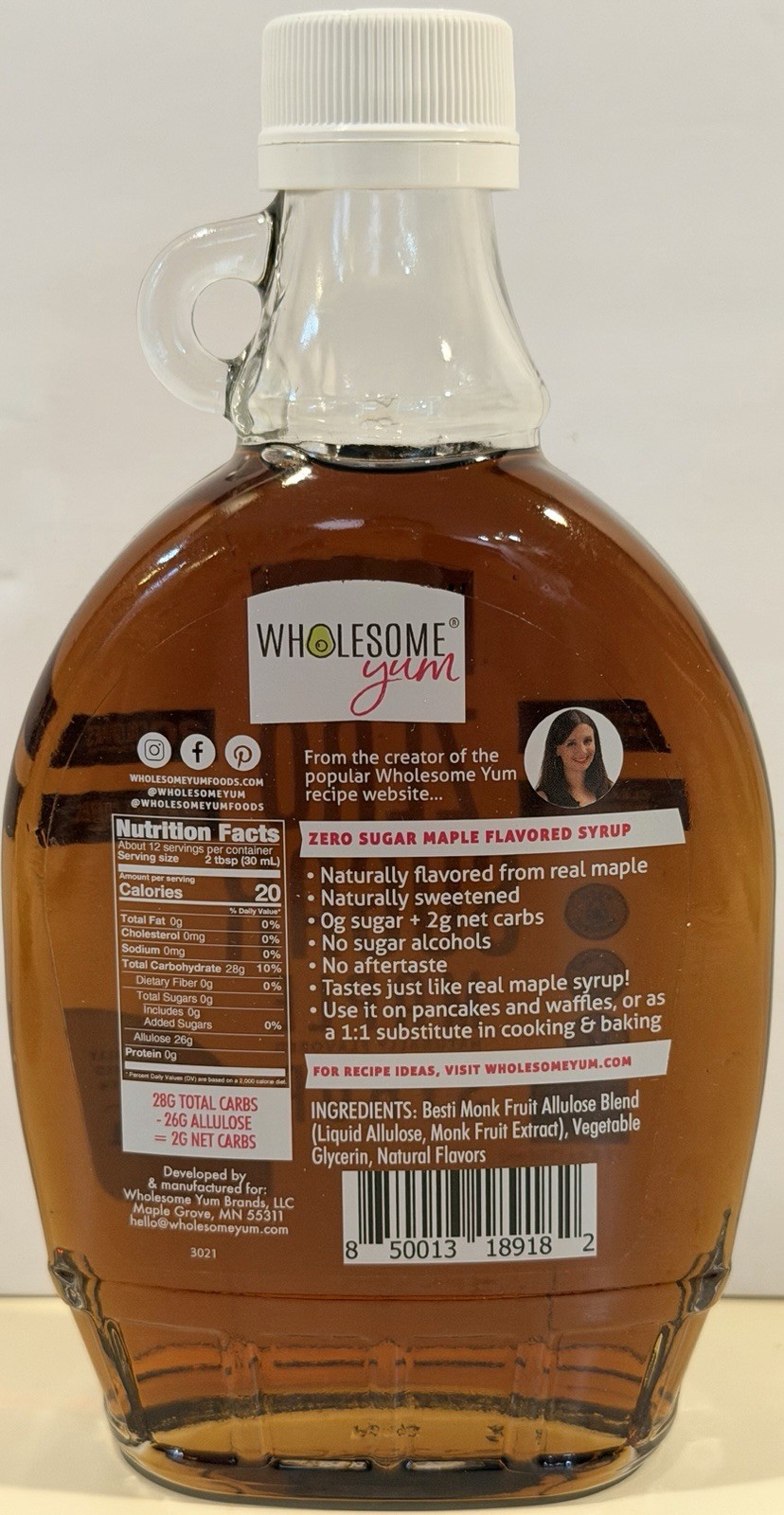 Wholesome Yum Zero Sugar Maple Syrup Keto Maple Syrup. Monk Fruit & Allullose