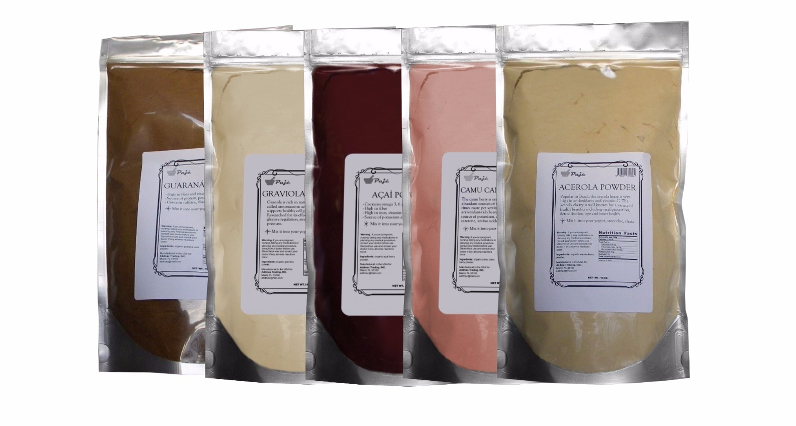 ACAI+ Acerola+ Guarana+ Graviola+ Camu powder – 5x 8oz packs ENERGY HEALTH PAJE