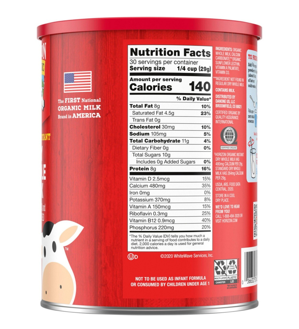 Horizon Organic Instant Dry Whole Milk, 30.6 Oz. ( Pack Of 3 ) Shelf Life 1 Year