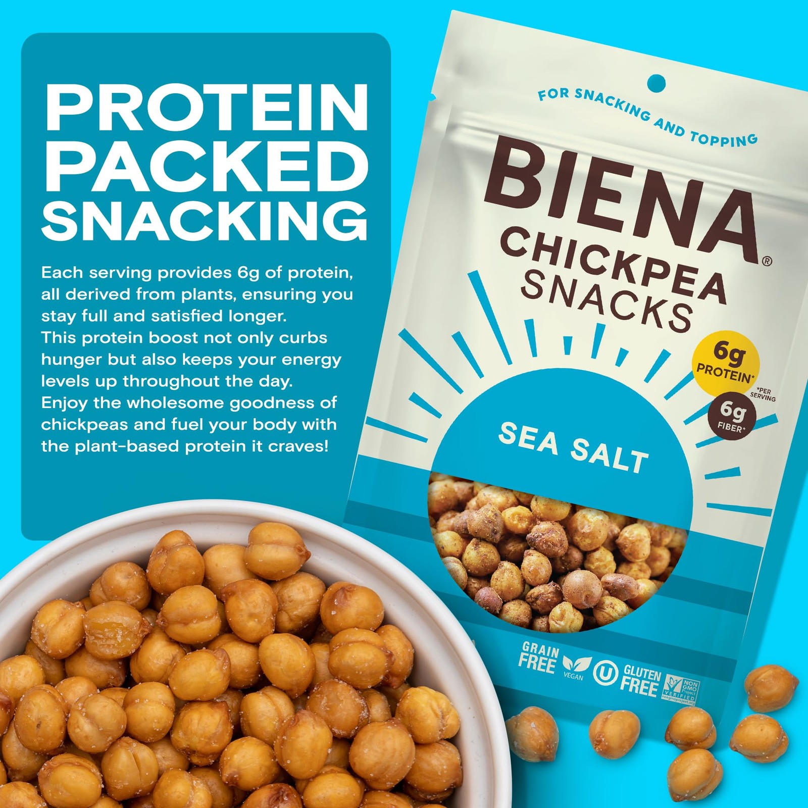 Crunchy Roasted Chickpea Snacks – High Fiber Vegan Protein – 8-Pack, 5 Ounce