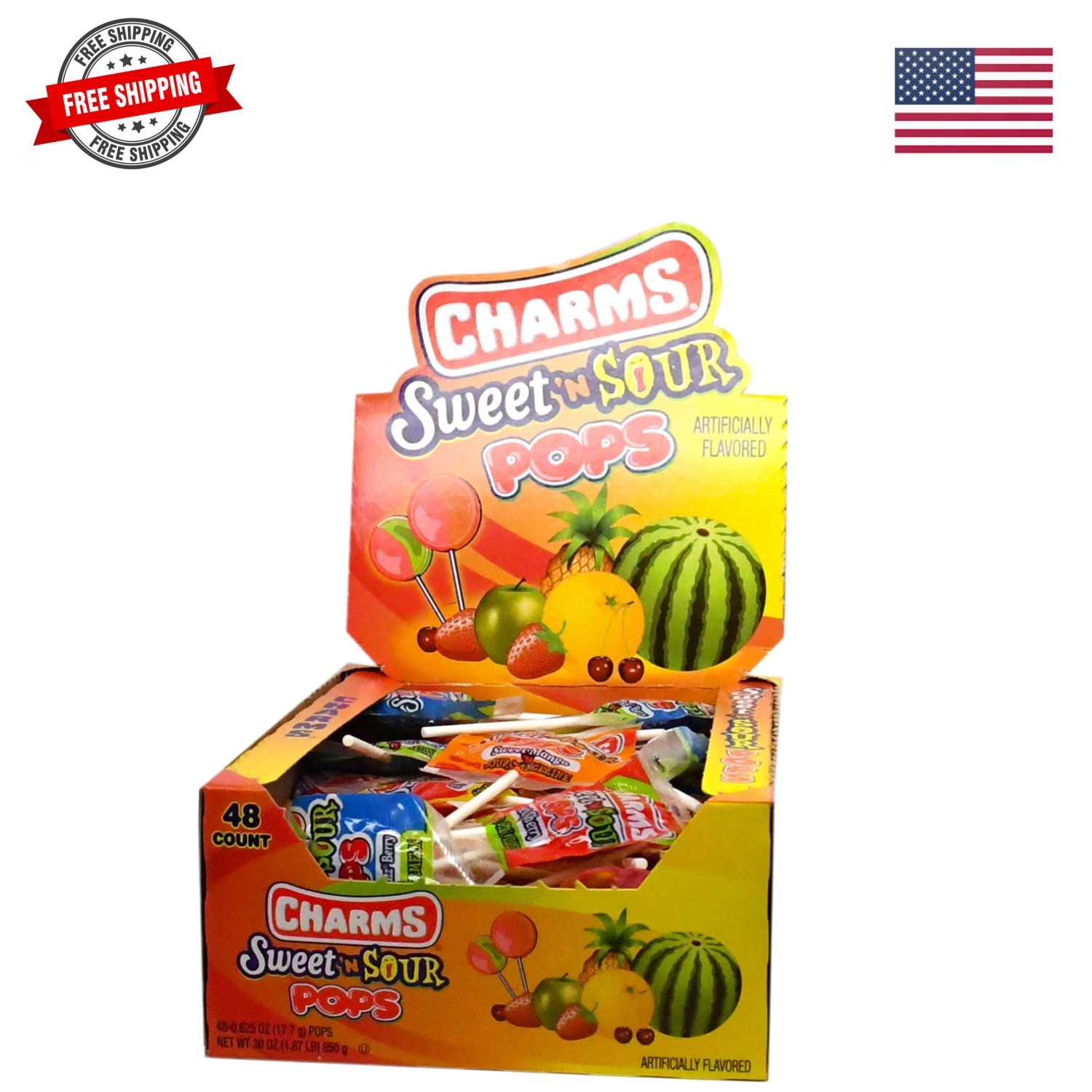 Pops, in 5 Assorted Sweet/Sour Flavors, 0.6 Ounce Pack of 48