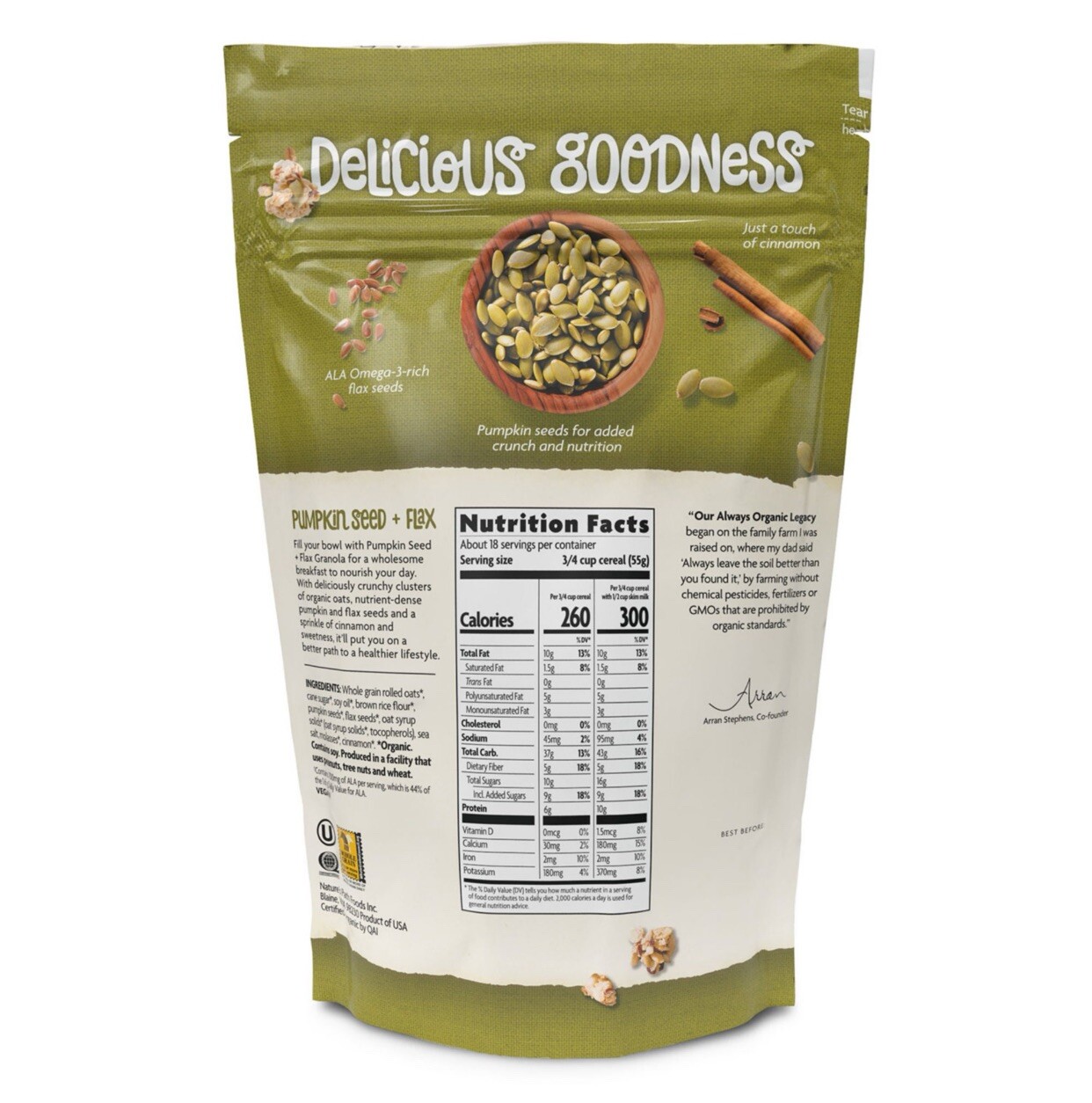 Nature’s Path Organic PUMPKIN SEED + FLAX Granola Fiber Protein 35.3 oz 1 BAG
