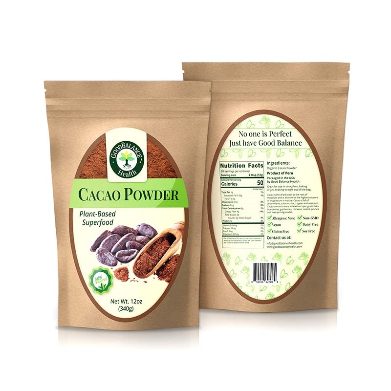 Good Balance Health Organic Cacao Powder | Raw Unsweetened Cacao Powder for