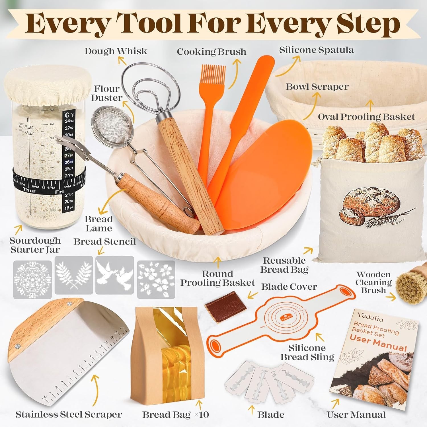 Complete Sourdough Baking Kit with Round & Oval Proofing Baskets for Perfection