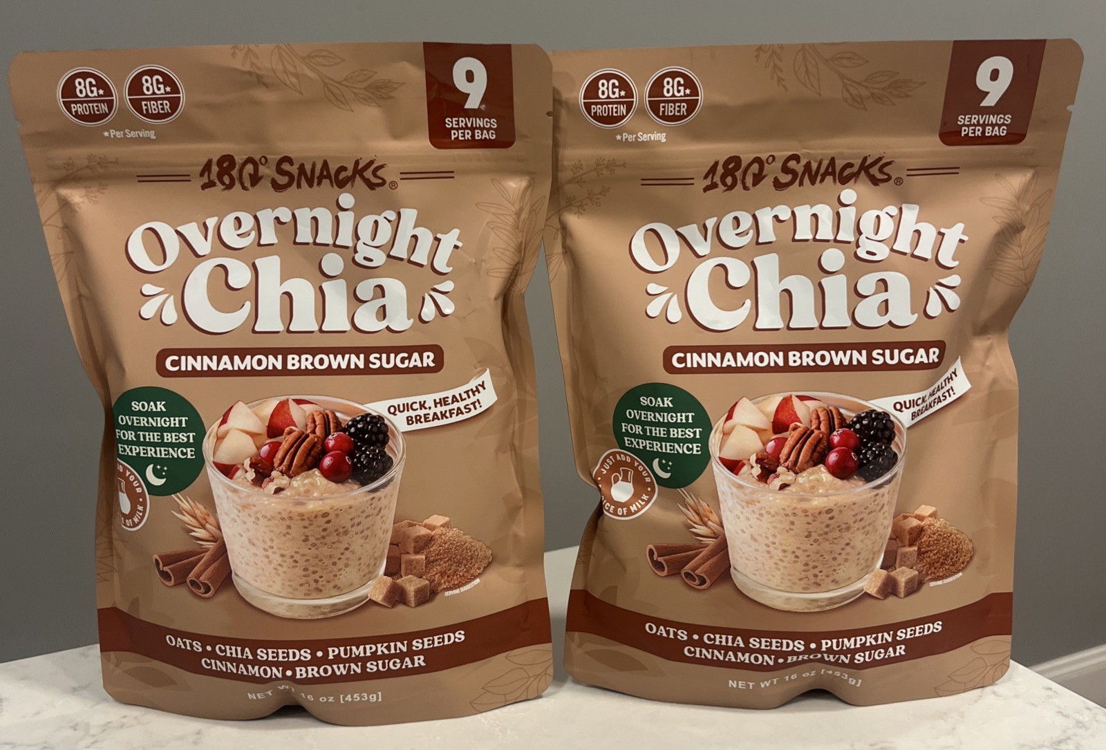 2X 180 Snacks Cinnamon Brown Sugar Overnight Chia Seeds w Oats Cinnamon BB:12/26