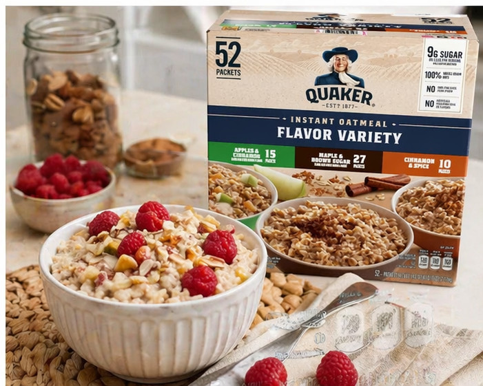Quaker Instant Oatmeal Variety Pack, 1.51 oz, 52 Count – Assorted Flavors.