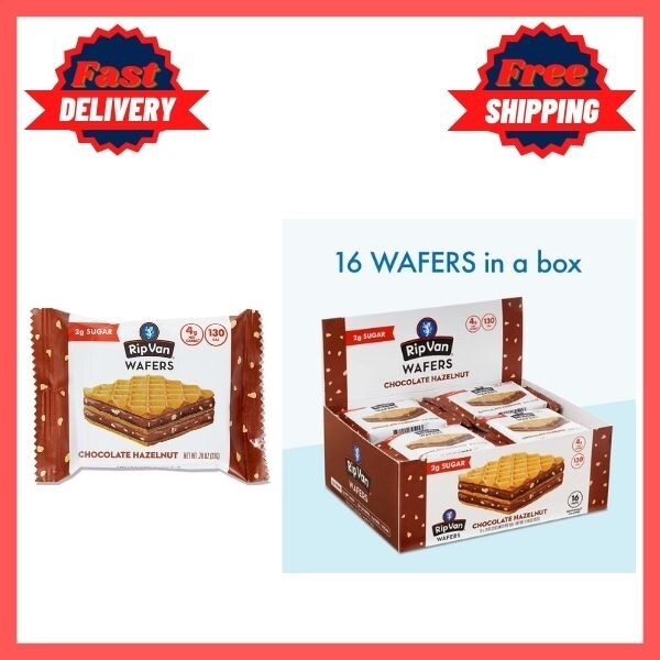 Rip Van Chocolate Hazelnut Wafer Cookies, Keto Snacks, Non-GMO Snack, 16 Count