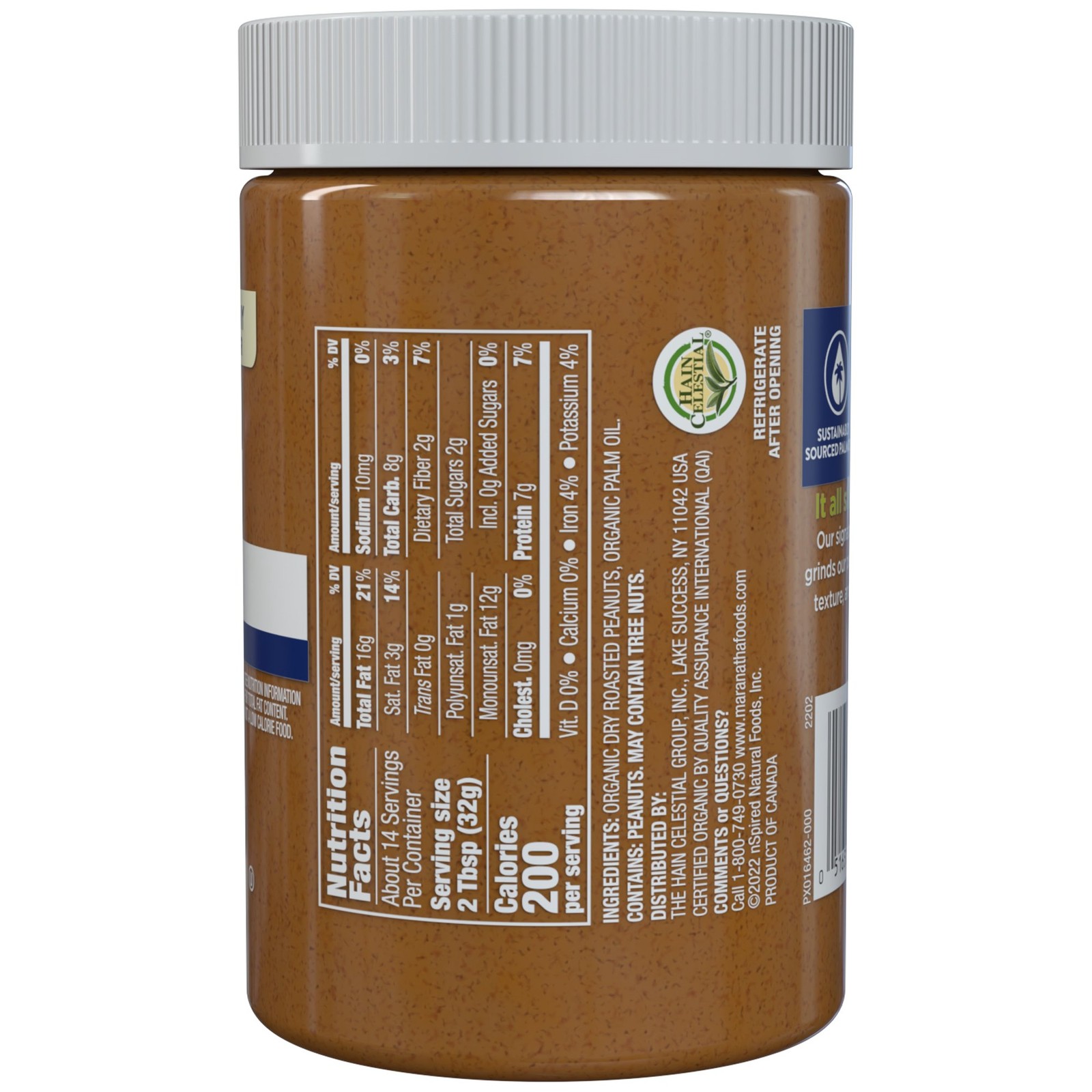 MaraNatha Organic Creamy No Sugar & Salt Peanut Butter Spread, 16 Oz