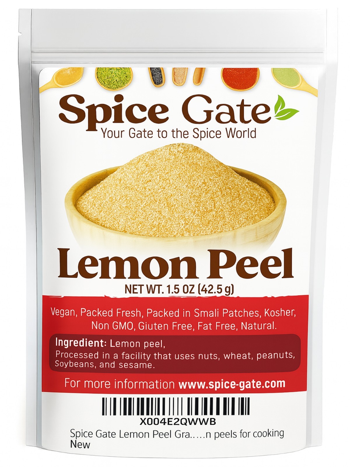 Spice Gate Lemon Peel Granules (1.5 oz), zesty dry lemon peels
