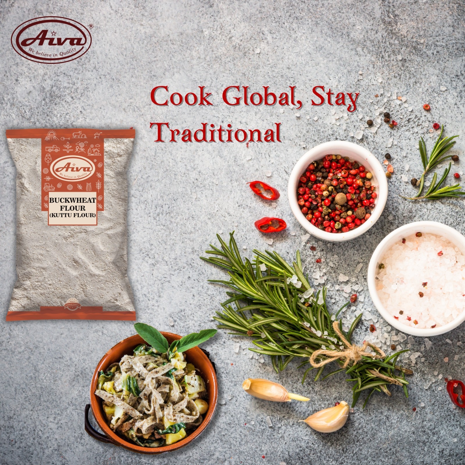 Aiva Buckwheat Flour (Dark) | Kuttu Flour 2 LB