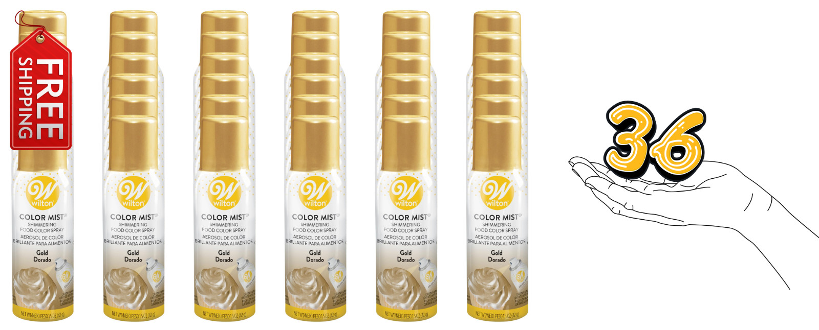 Wilton Gold Color Mist Spray, 1.5oz, Wholesale Bulk Lot (36 Cans) Free Shipping