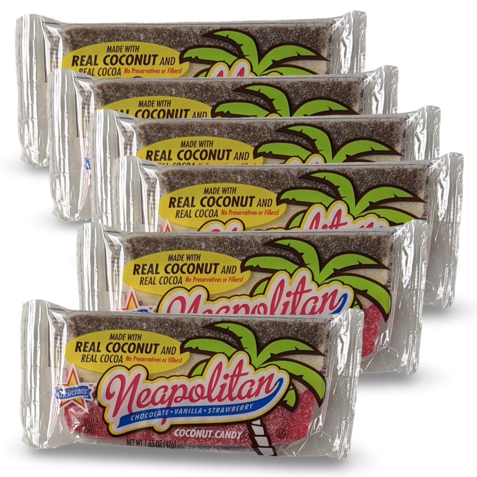 Atkinson’s Neapolitan Chewy Coconut Bars – 1.65 oz Bars, Pack of 6 | Nostalgic T