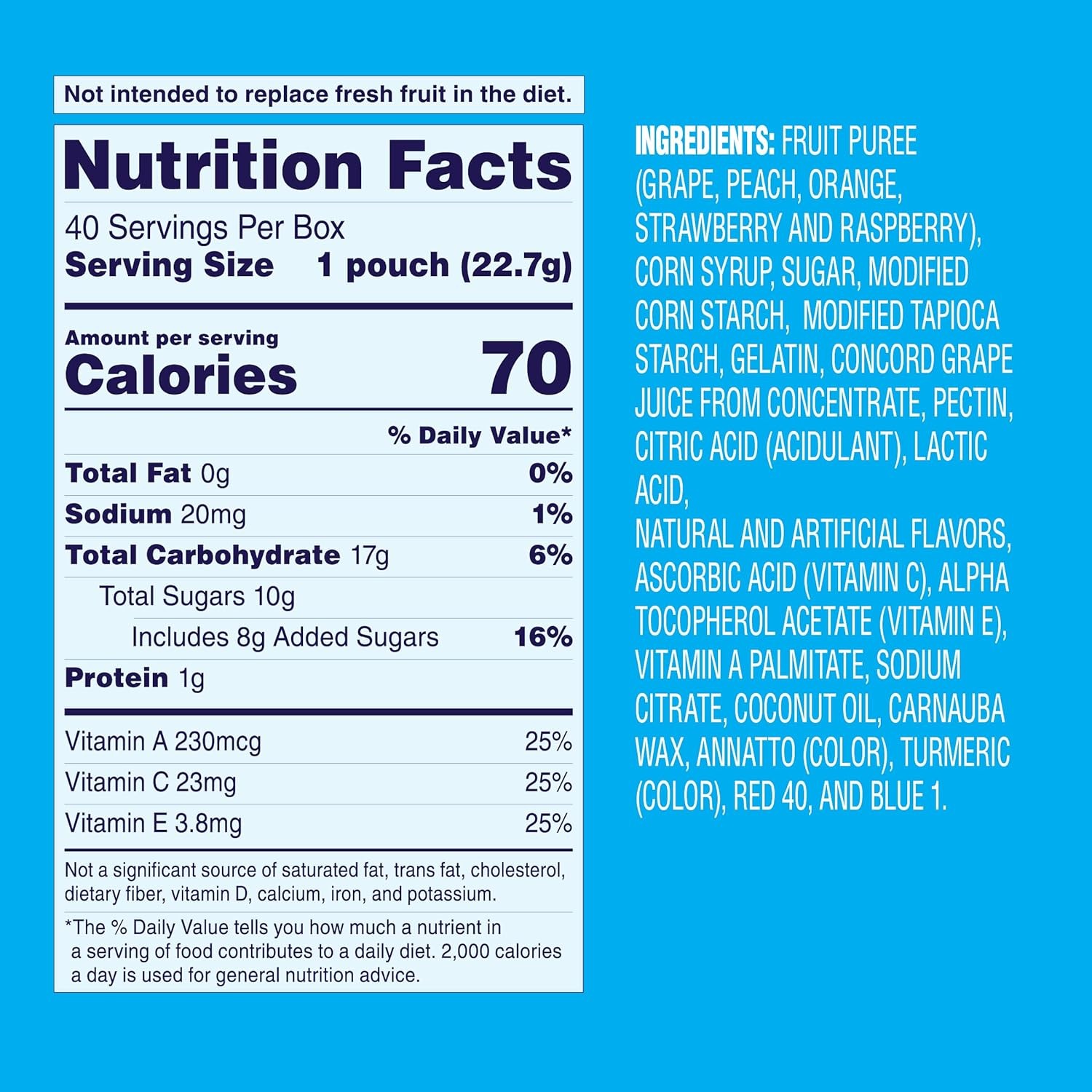 Fruit Snacks, Mixed Fruit Snack Box, Gluten Free, 0.8Oz Snack Packs (Pack of 40)
