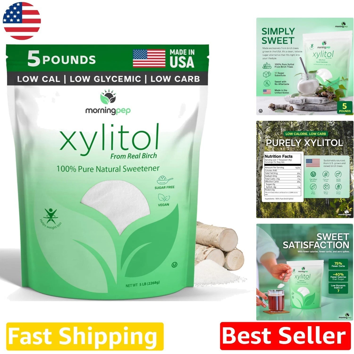 Top Quality Birch Xylitol 5lb Pouch – Keto Diet, Gluten-Free, No Corn Aftertaste