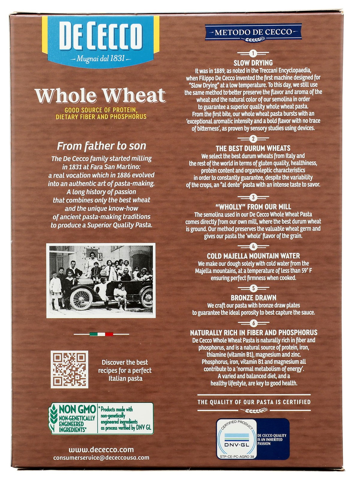 De Cecco Pasta Fusilli Whole Wheat, 13.25 oz Grocery