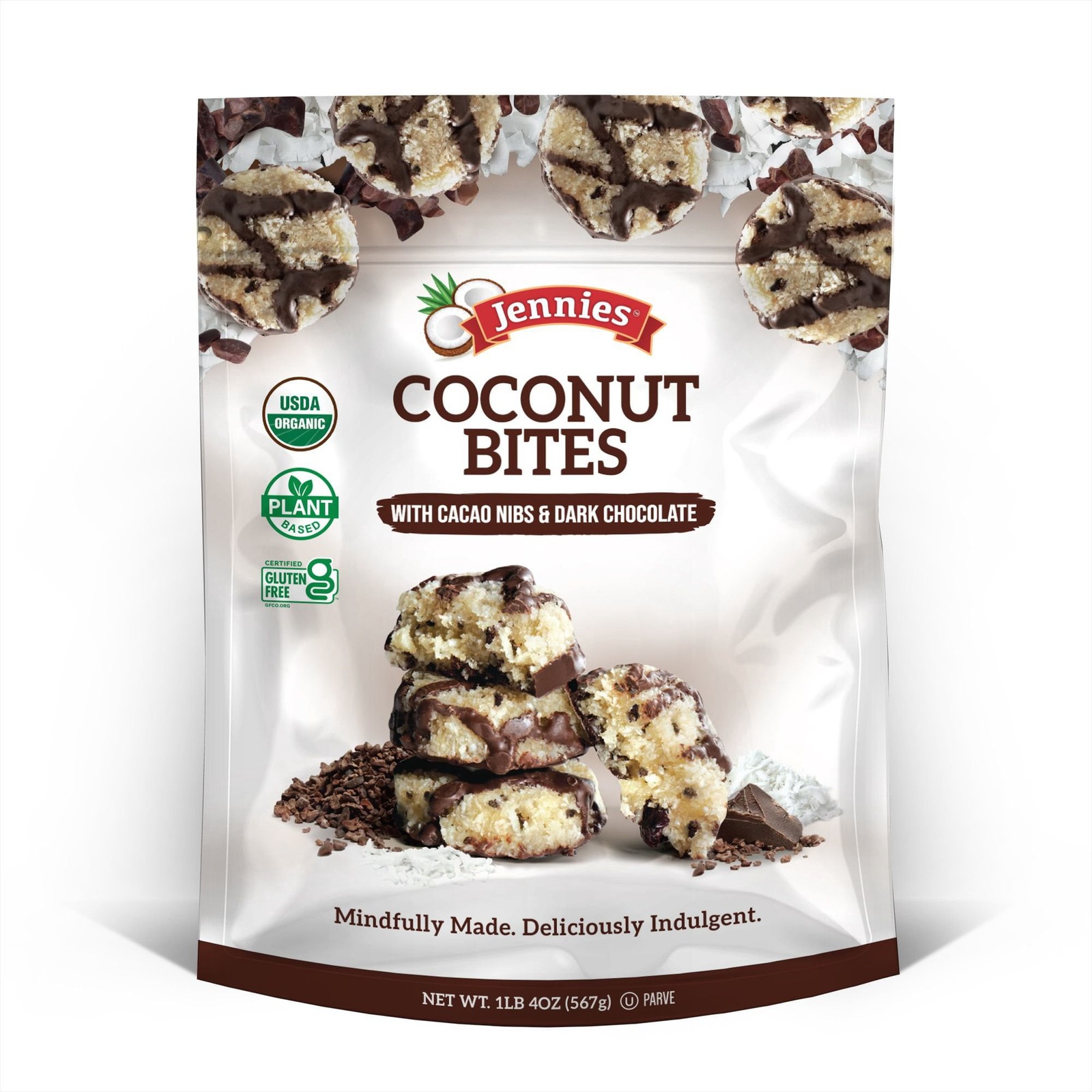 Jennies Coconut Bites Dark Chocolate Cacao Nibs 27 Ct Pack of 3 Organic