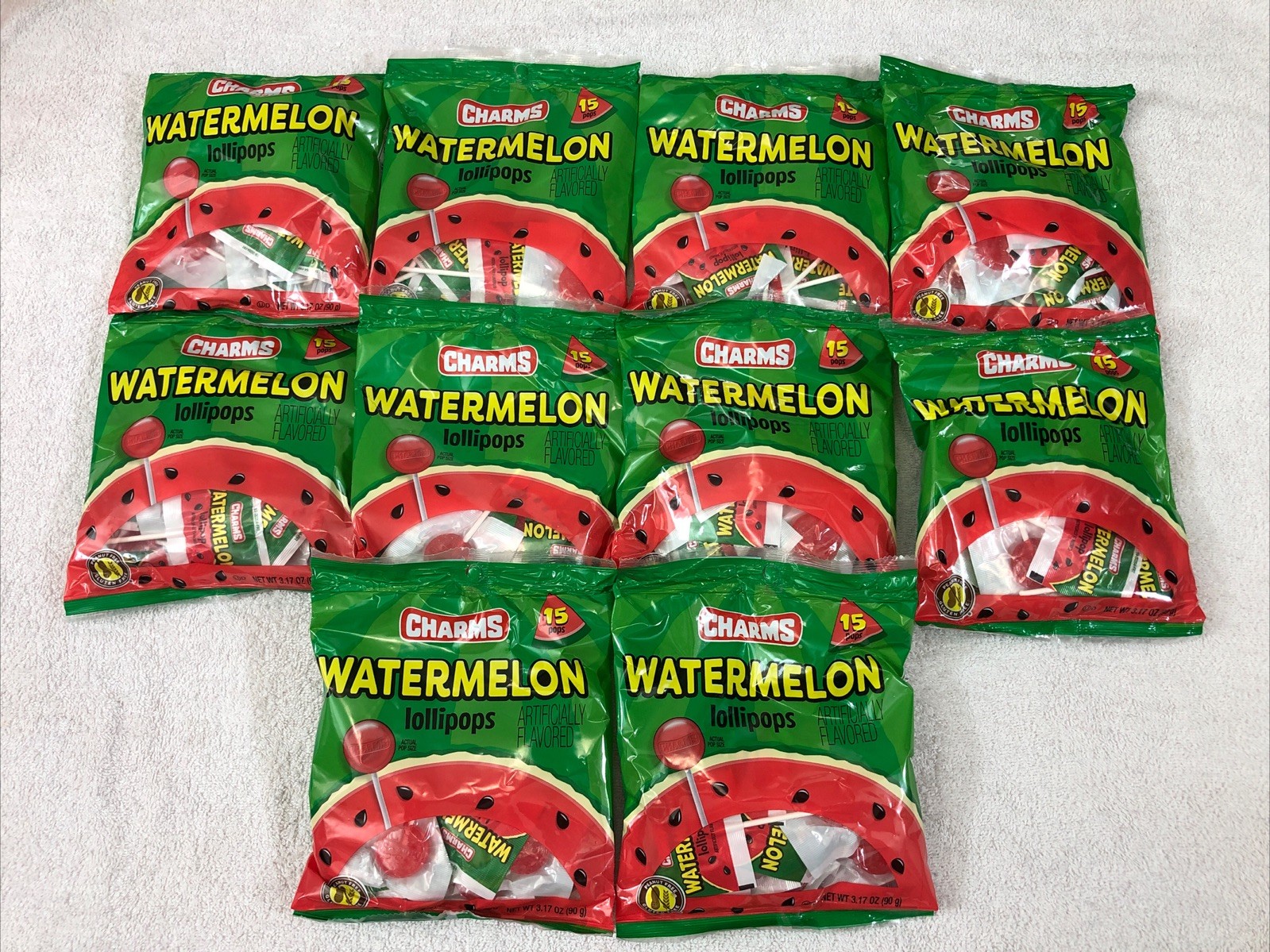 10 Pack ~ Charms WATERMELON POPS 150 Lollipops/Suckers Gluten & Peanut Free 2/28