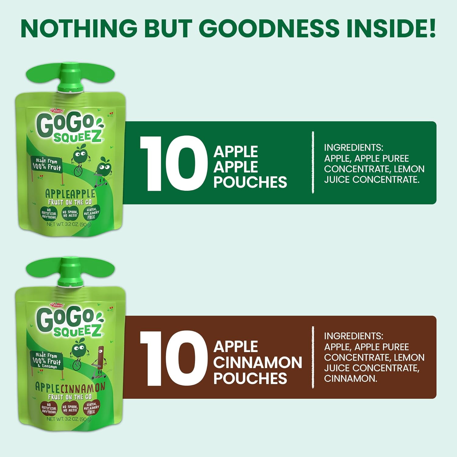 Applesauce and Fruit Puree Variety Pack, Apple & Cinnamon, 3.2 oz (Pack of 20),
