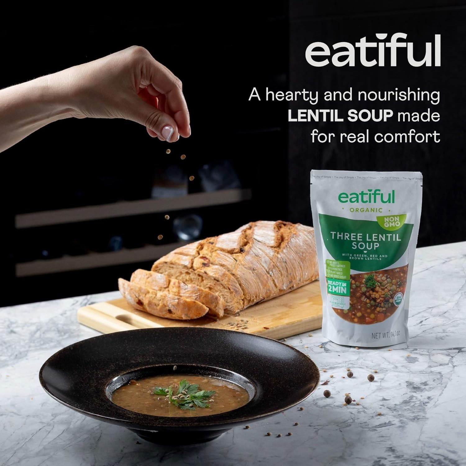 Lentil Soup with Natural Ingredients, Low Sodium and Nutrient Rich