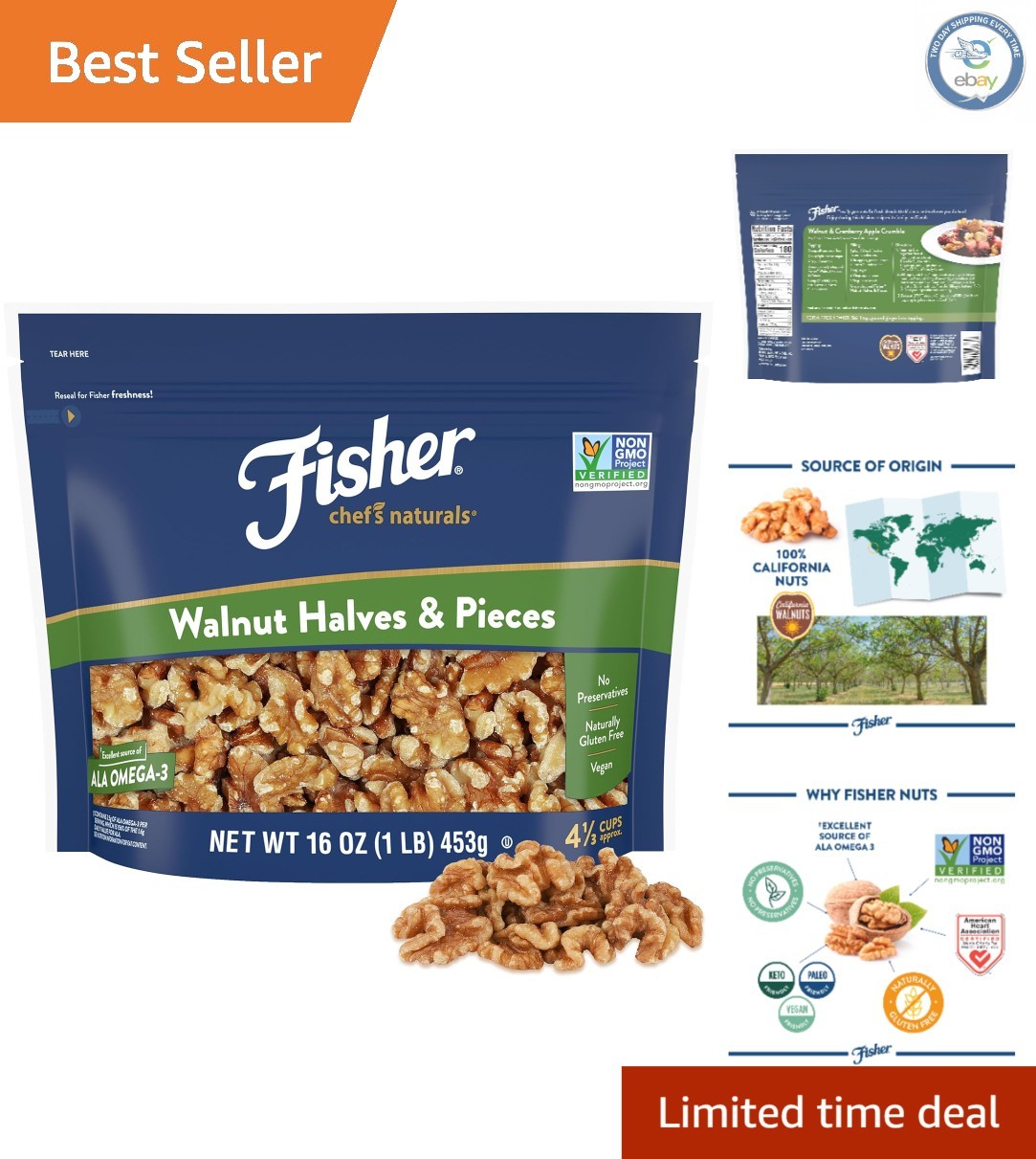 California Unsalted Walnut Halves & Pieces – 16 oz Resealable Freshness Bag