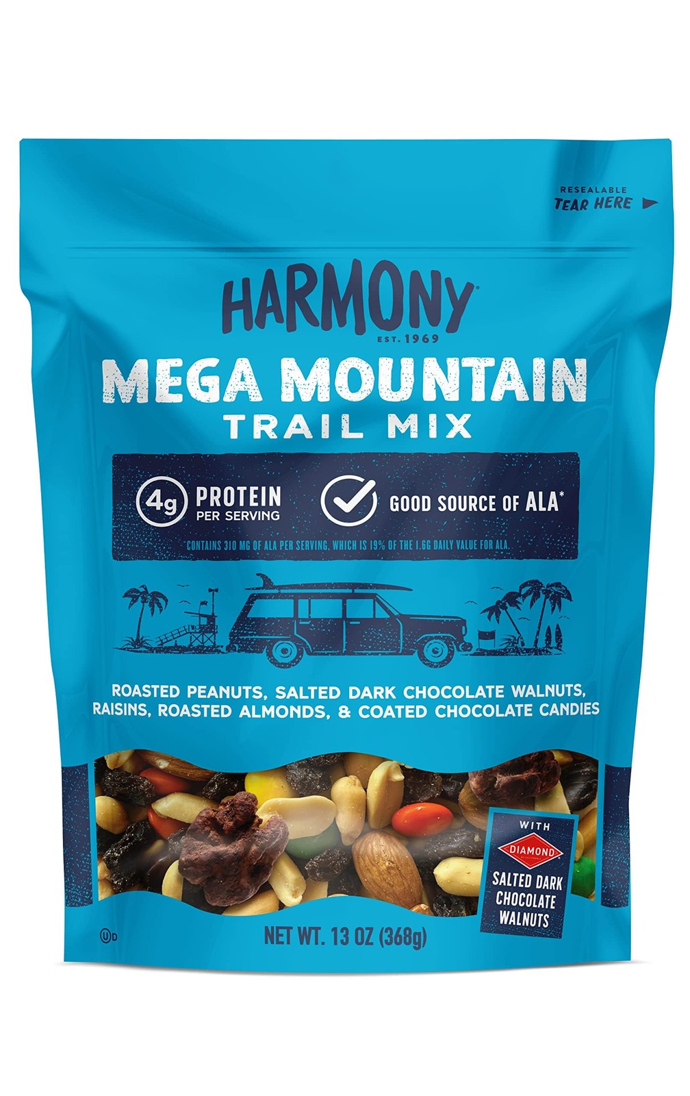 Harmony Mega Mountain Trail Mix with Mixed Nuts, Dried Fruit and Chocolate, 1…