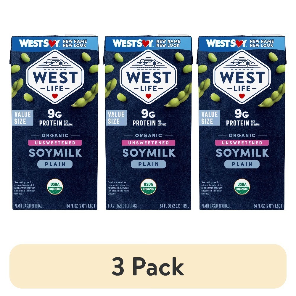 Organic Unsweetened Soy Milk Shelf Stable 3 Pack 64 fl oz Each