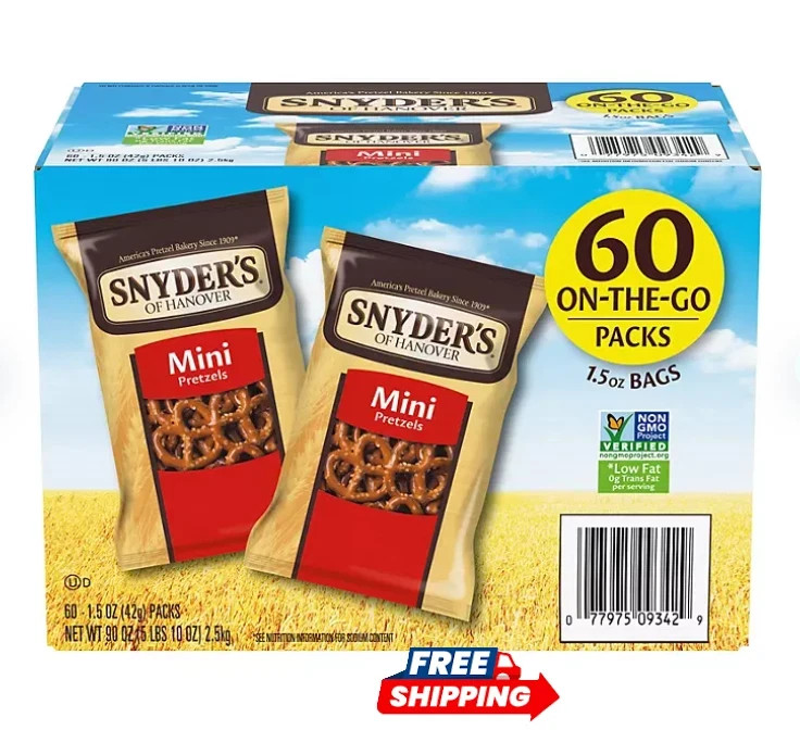 Snyder’s Mini Pretzel Snacks 60 Count 1.5oz Bulk Pretzel Variety