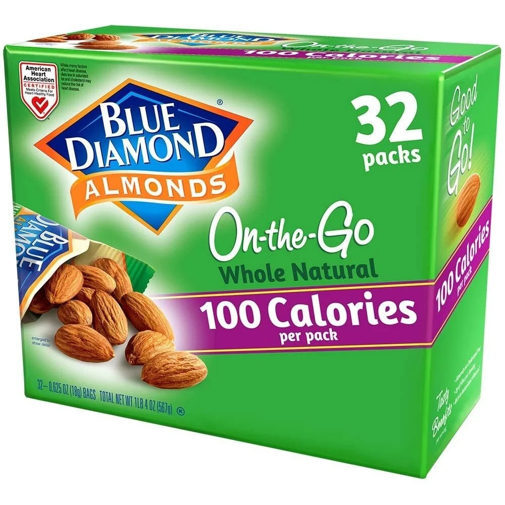 Blue Diamond Almonds Whole Natural Raw Snack Nuts, 32ct, 100 Calorie Travel Bags