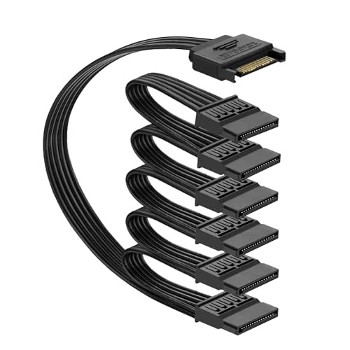 Sata Power Splitter Cable 5.5 inches, 6 Way, Black, 15 Pin SATA Cable 1 to 6 for