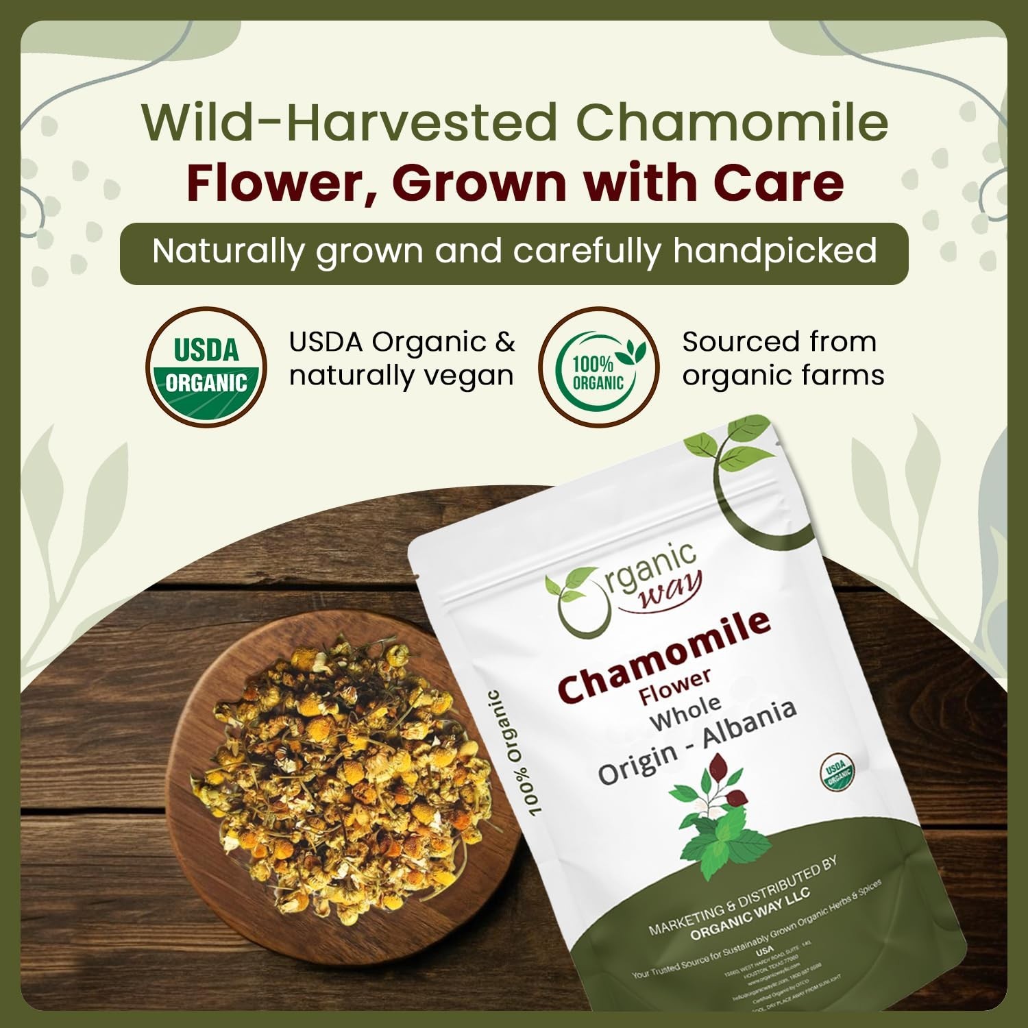 Organic Way Chamomile Flower Whole – Organic, Kosher & USDA Certified