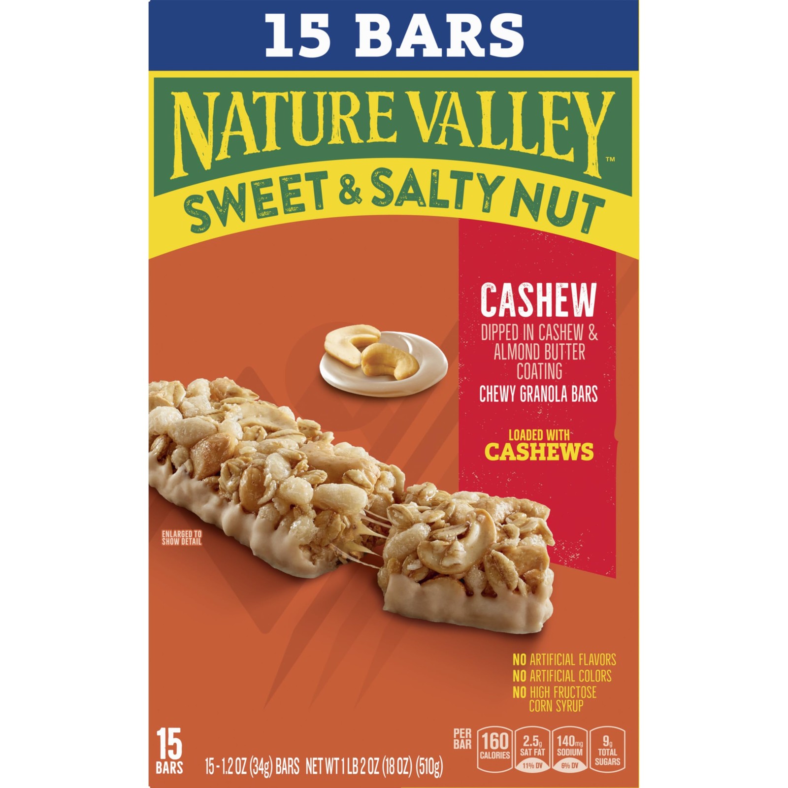 Nature Valley Sweet and Salty Nut Granola Bars, Cashew, 15 Count (Pack of 1)