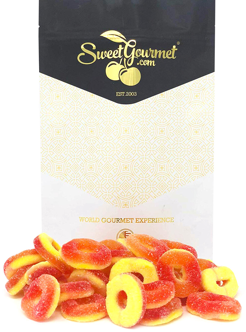 SweetGourmet Peach Rings Gummy Candy | Two-Layers, Sugar Coated | 2 Pounds
