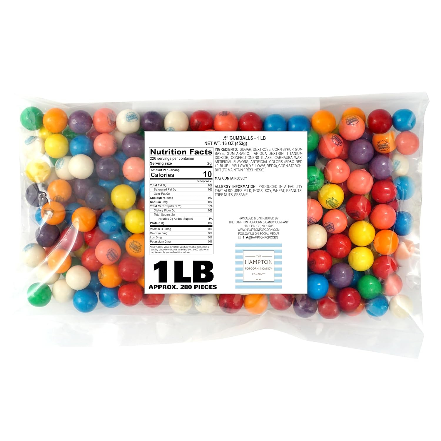 Gumballs for Gumball Machine, 0.5 Inch Mini Gumballs, Approx. 280 Pieces, 1Lb Bu