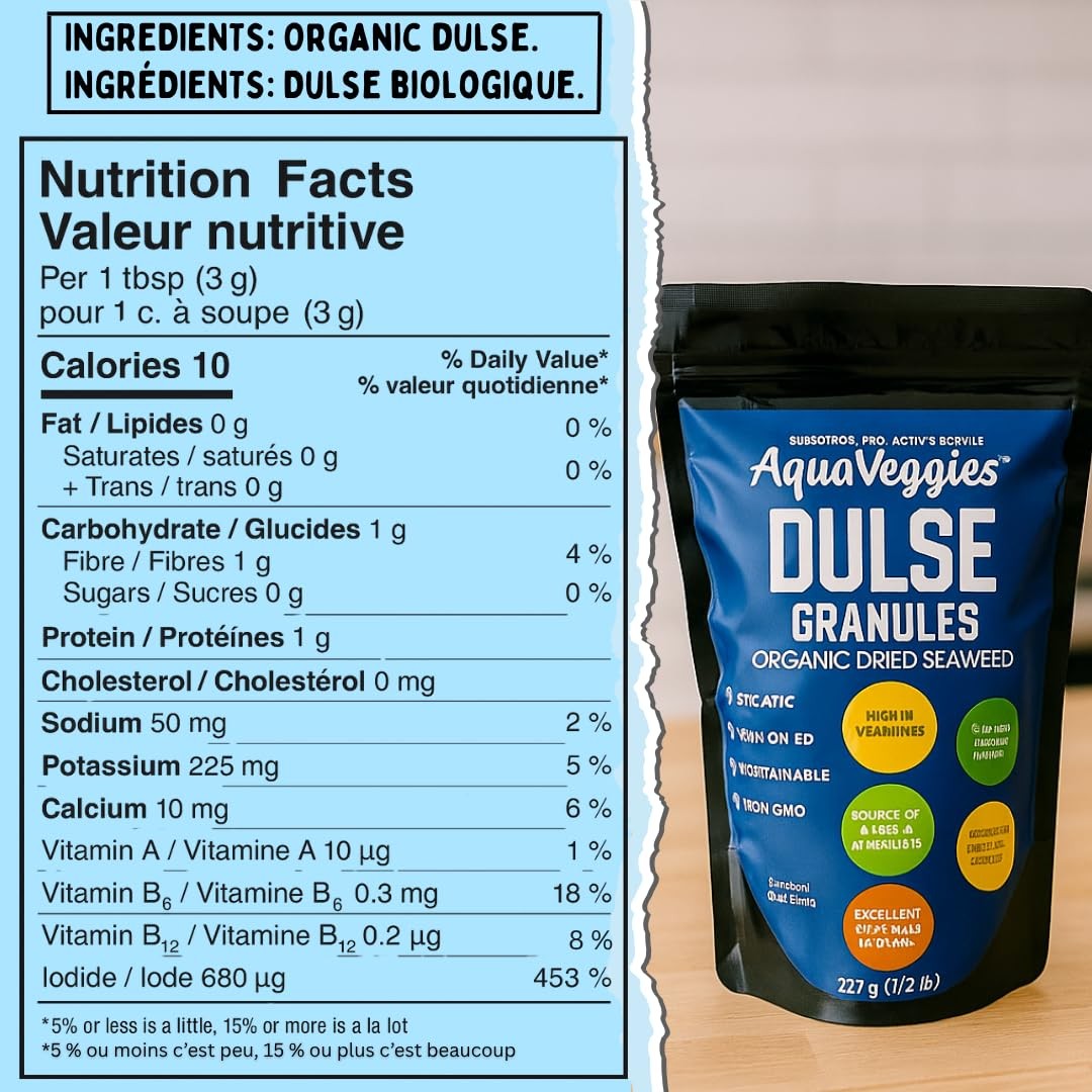 Organic Atlantic Dulse Flakes Granules 227Grams or 1/2 Lbs, Hand-Harvested, S…